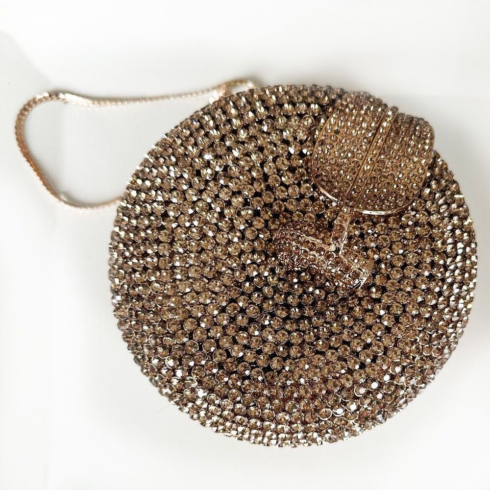 White Chocolate Apple Shaped Diamond Purse Gold Rhinestone Hand & Shoulder Bag